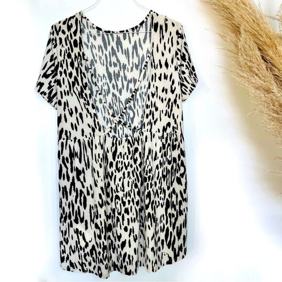 SOMEDAYS LOVIN REVOLVE Black White Abstract Print Tunic Open Shift Shirt Dress M - Picture 4 of 9